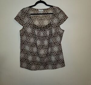 LOFT Brown and White Geometric Blouse